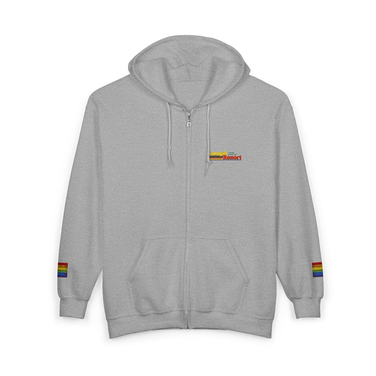 Embroidered Vintage Logo Hoodie with LGBTQ Flag Sleeves