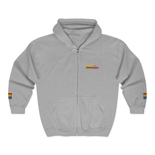 Embroidered Vintage Logo Hoodie with LGBTQ Flag Sleeves